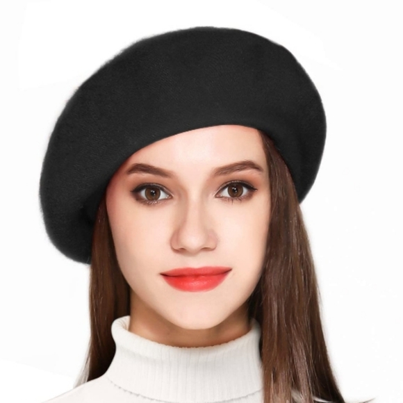 Accessories - JEICY Wool Beret Hat Solid Color French Beret with Silk Scarf and Brooch Box 16